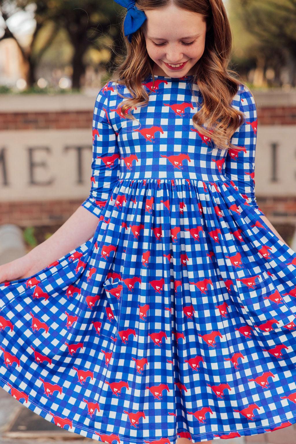 SMU Plaid Mustang Flutter Twirl Bodysuit main image 1