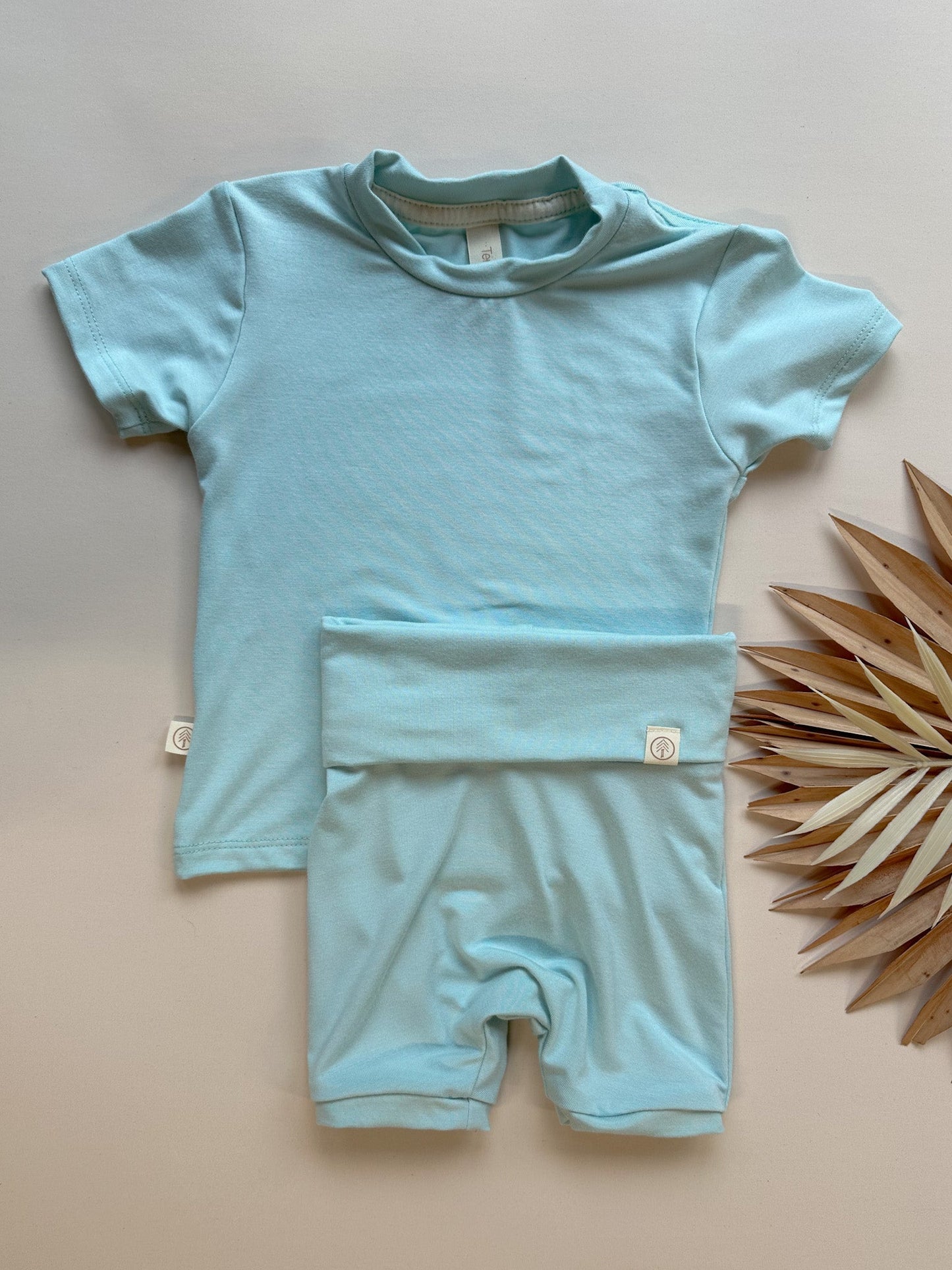 0/3m | Fold Over Shorties and Short Sleeve Tee Set | Caribbean Blue | Luxury Bamboo