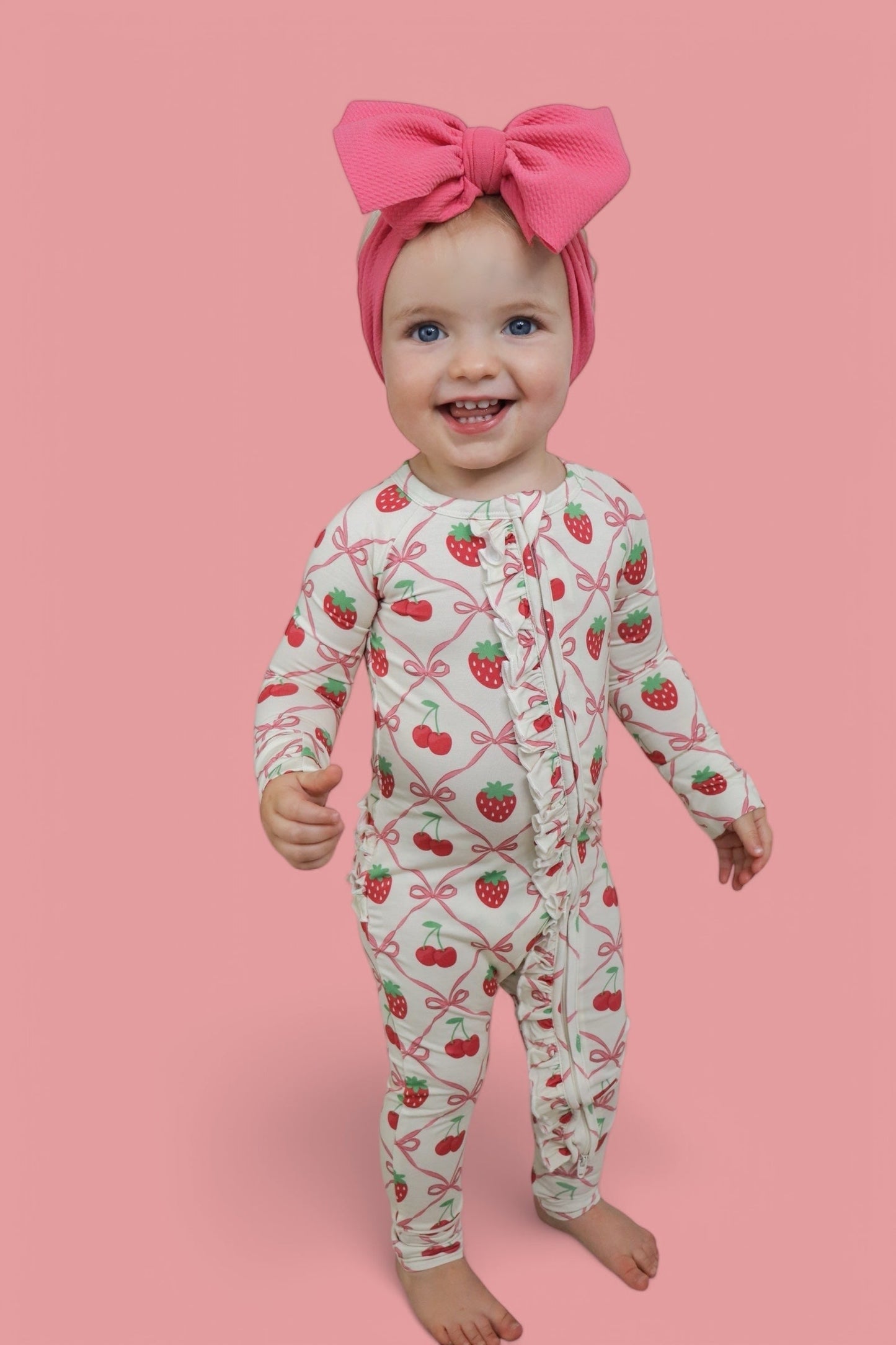 CHERRY BOW BERRY DREAM RUFFLE ZIPPER ROMPER