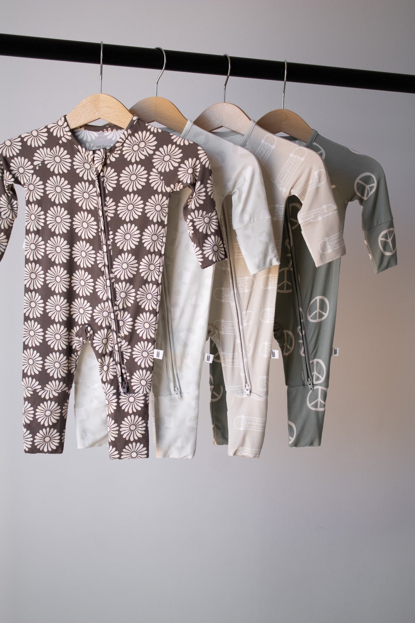 Bamboo Zip Pajamas Zipper Romper | Retro Floral