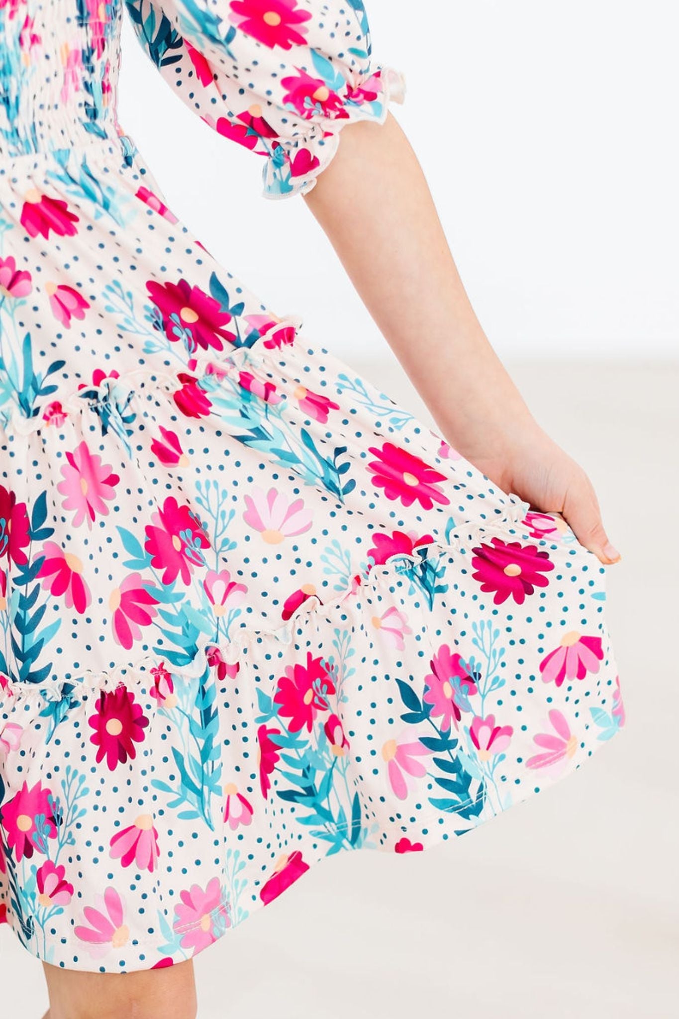 Dots & Daisies Smocked Floral Ruffle Dress