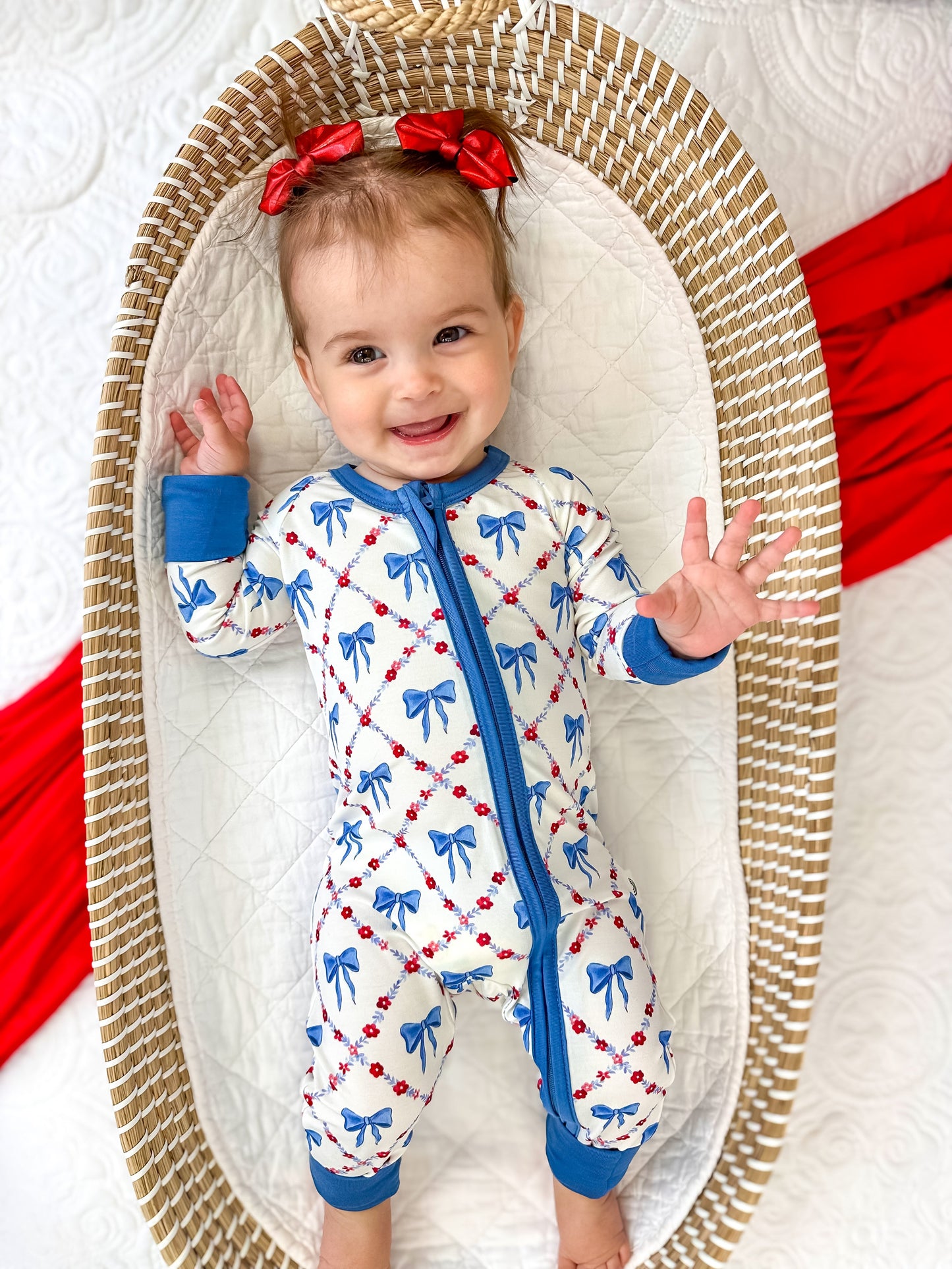Red White & Bows Bamboo Zippy Pajamas Romper