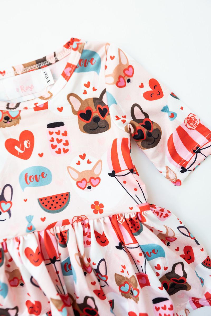 Puppy Love 3/4 Sleeve Twirl Bodysuit Romper