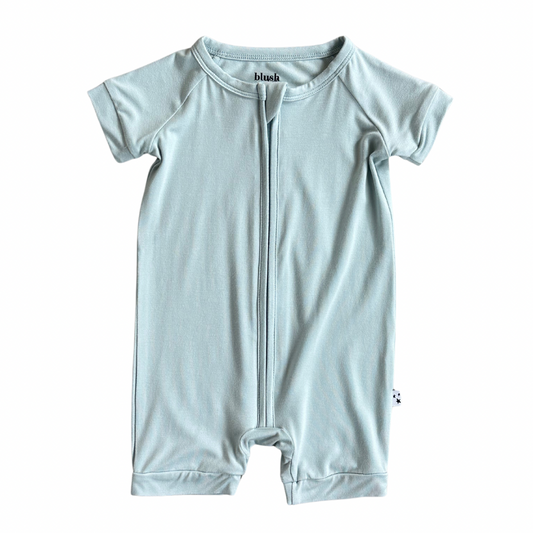 Powder Blue - Zip Shortie Zipper Romper