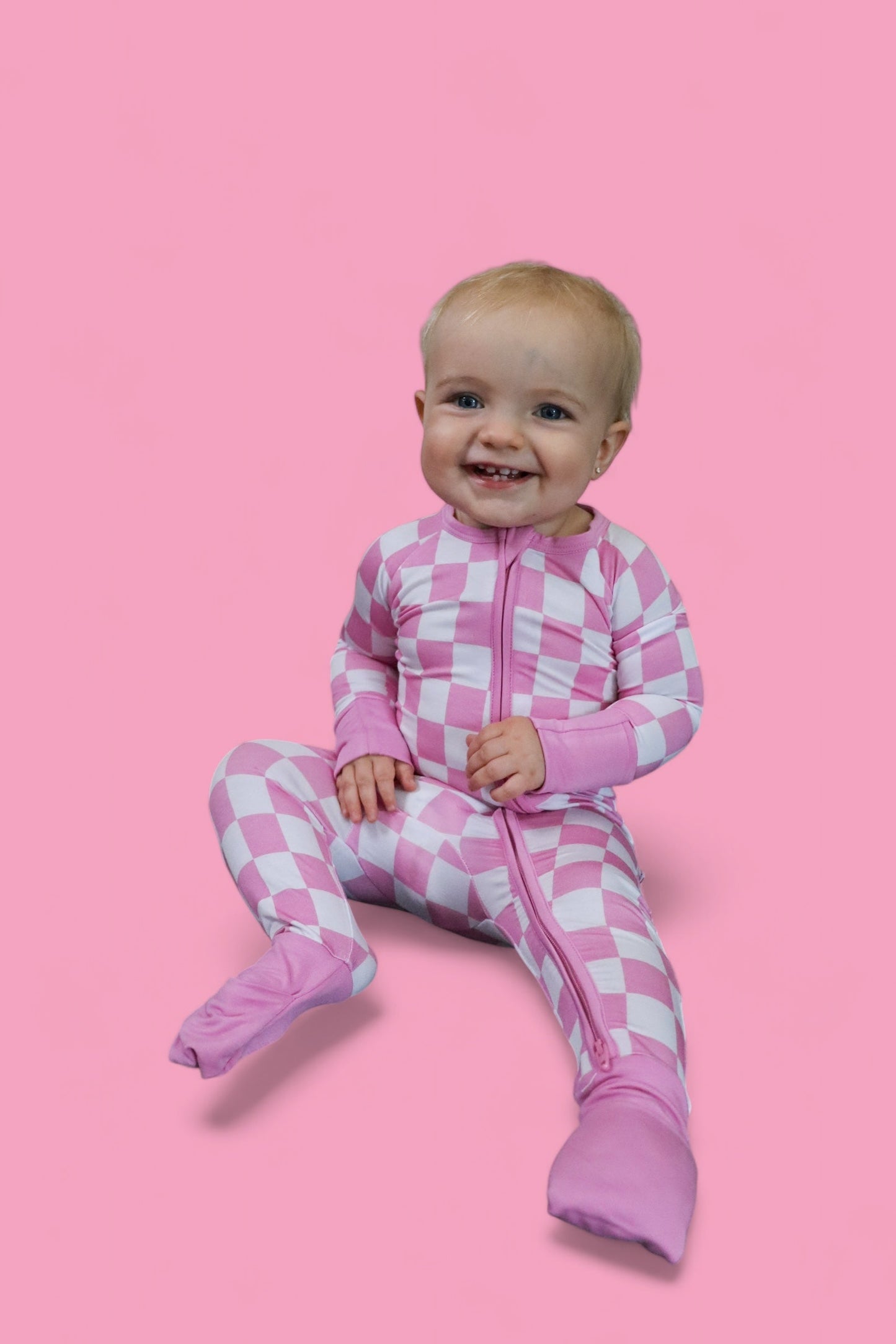 BUBBLEGUM CHECKERS DREAM ZIPPER ROMPER