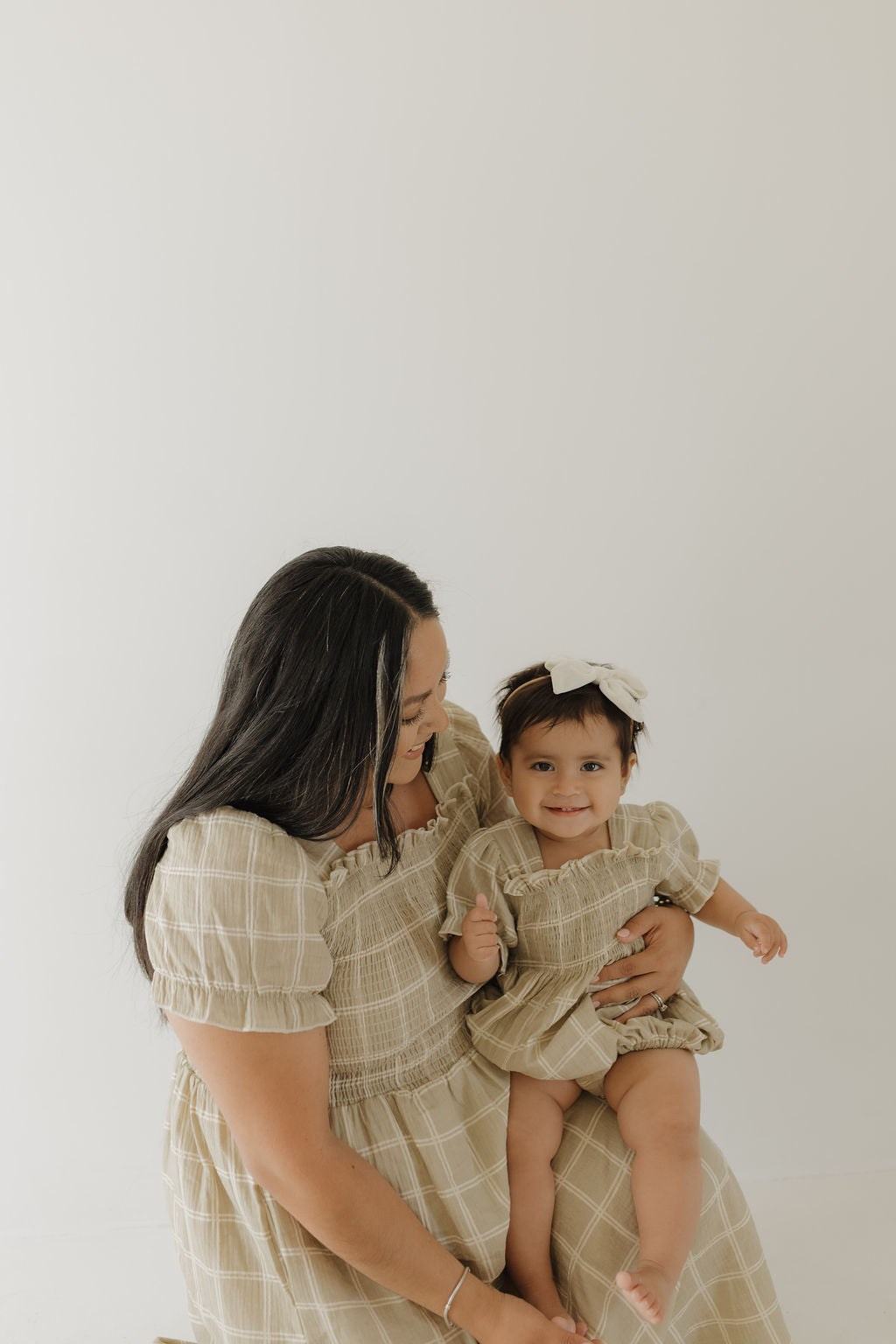 Ruffle Muslin Romper | Linen Grid
