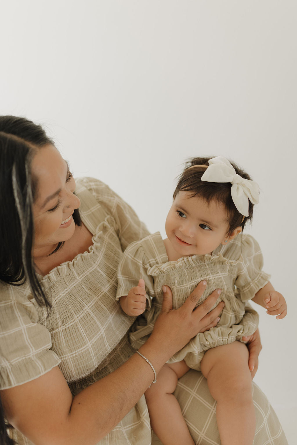 Ruffle Muslin Romper | Linen Grid