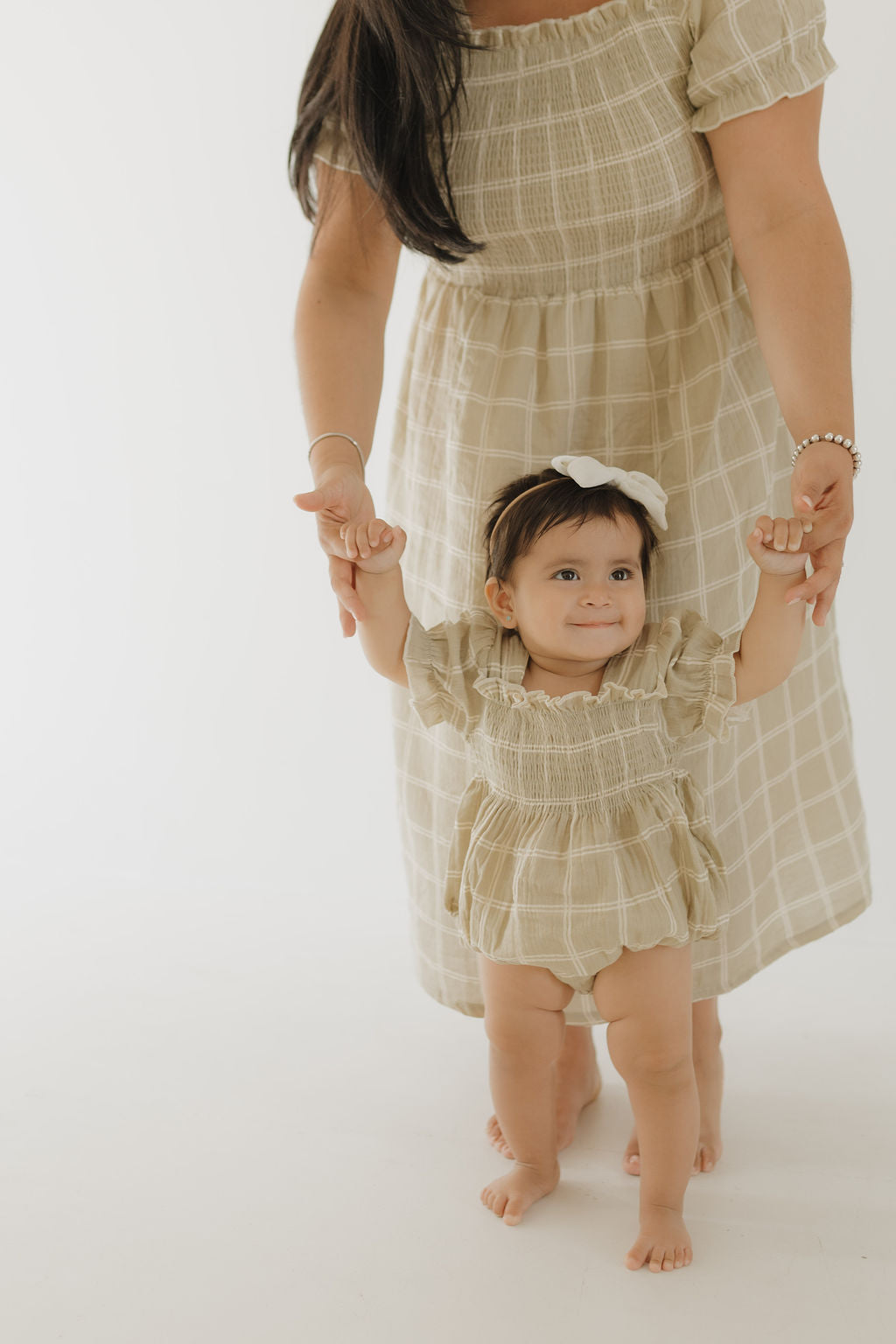 Ruffle Muslin Romper | Linen Grid