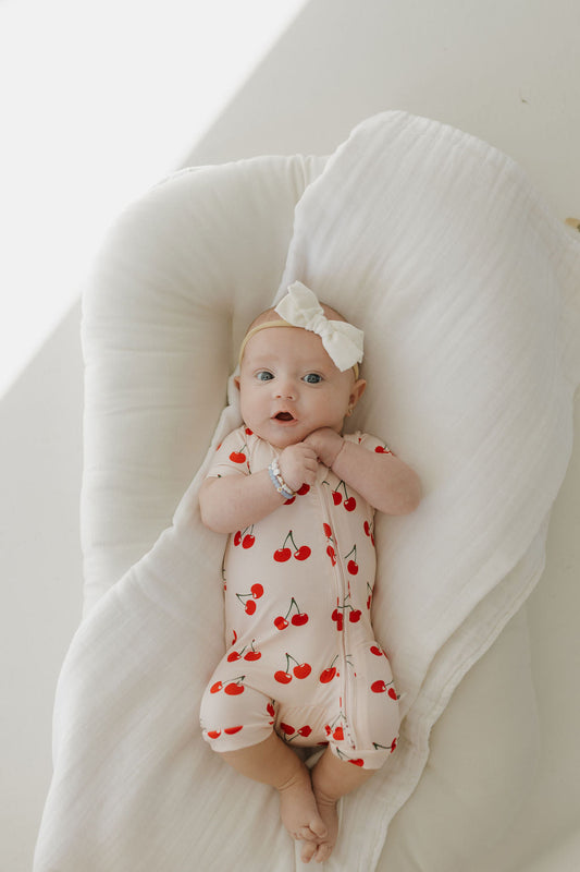 Bamboo Zip Shortie Romper | Cherry Orchard