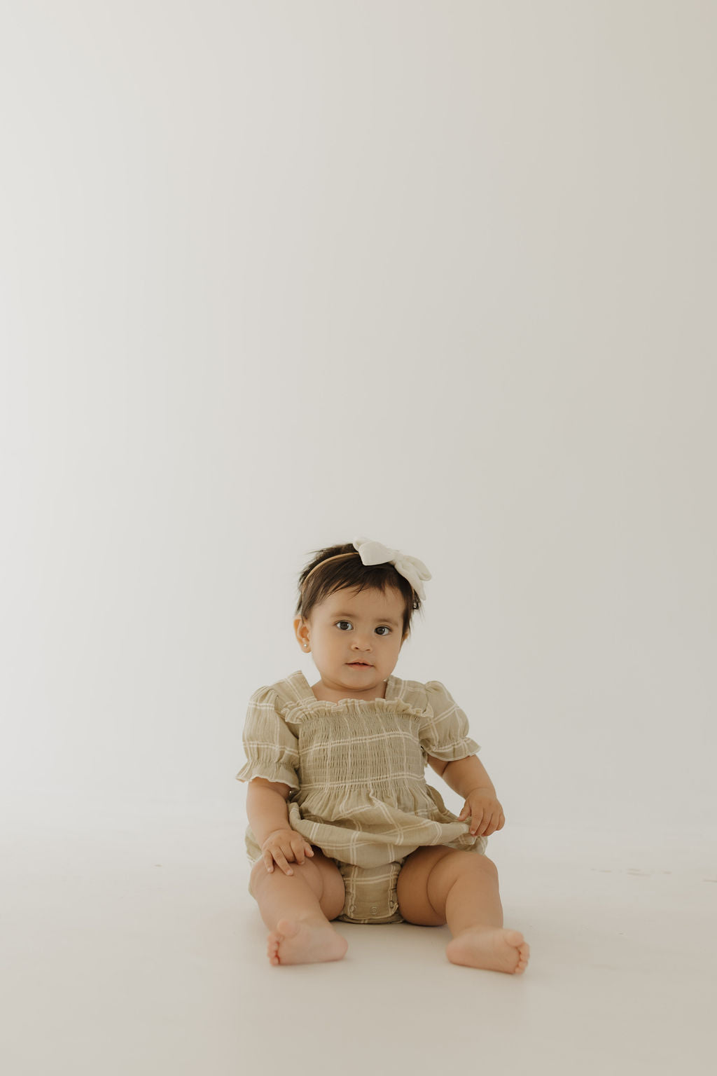 Ruffle Muslin Romper | Linen Grid