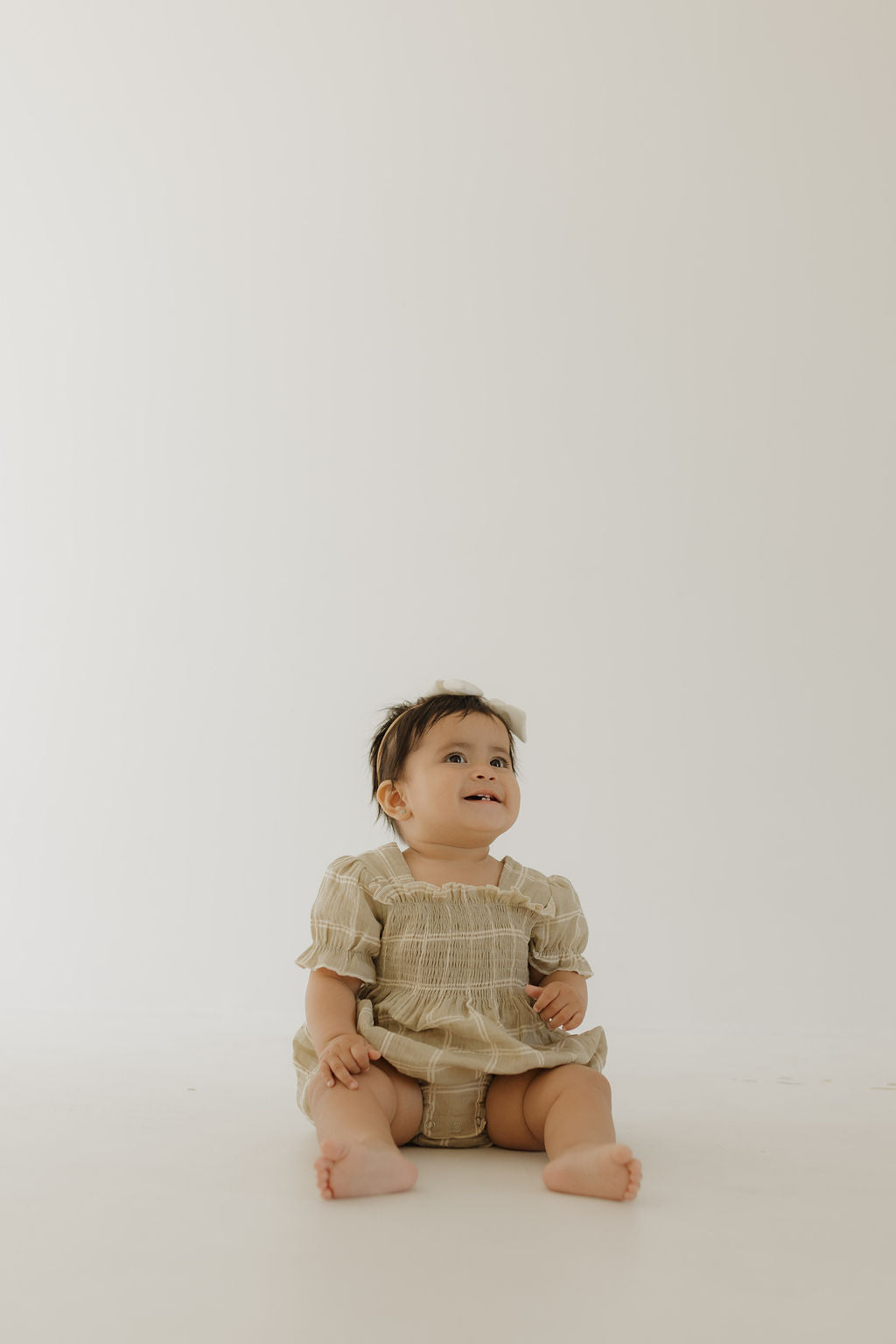 Ruffle Muslin Romper | Linen Grid
