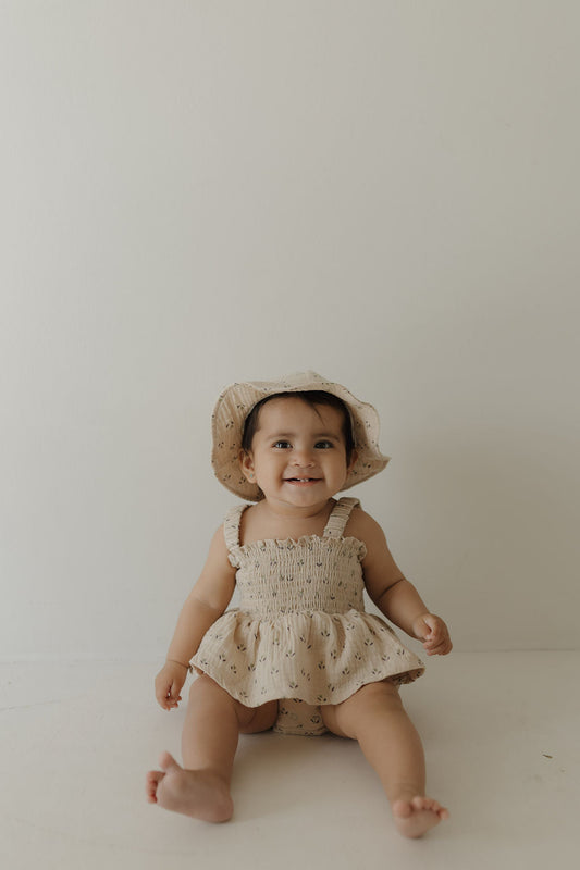 Sleeveless Muslin Romper & Hat | Flora