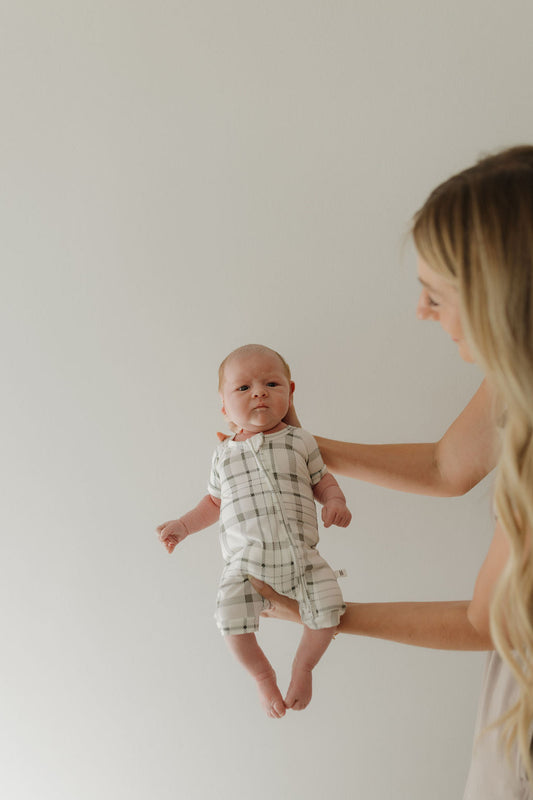 Bamboo Zip Shortie | Picnic Plaid Zipper Romper