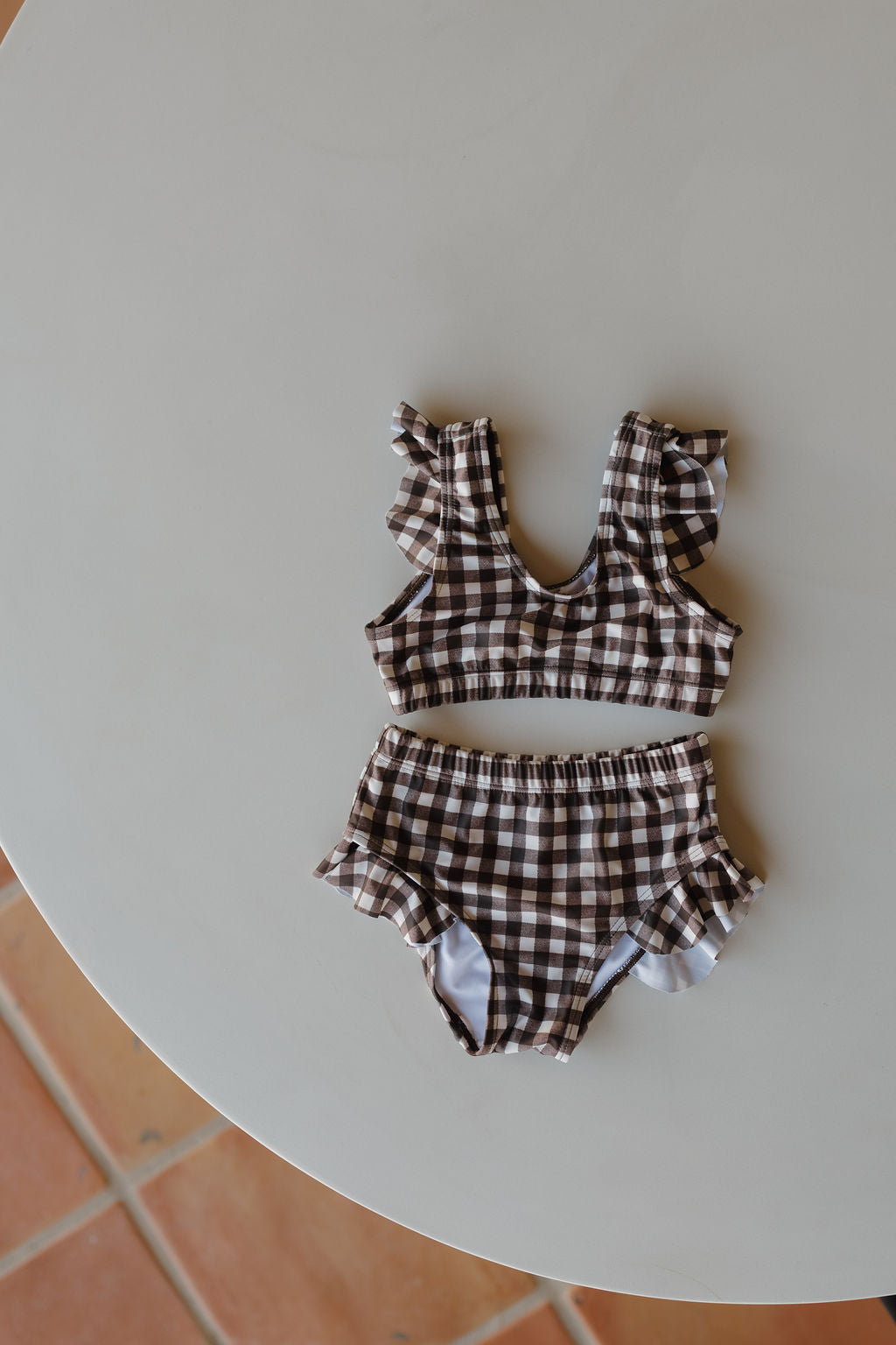 Girls Two Piece Swimsuit | Chocolate Gingham