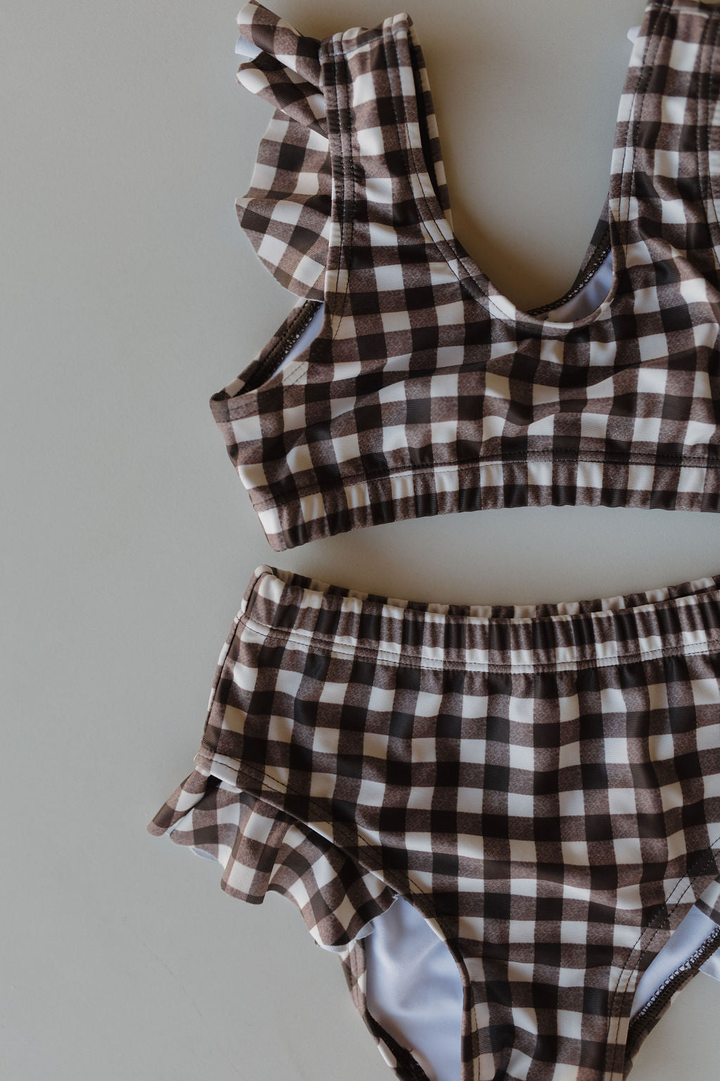 Girls Two Piece Swimsuit | Chocolate Gingham