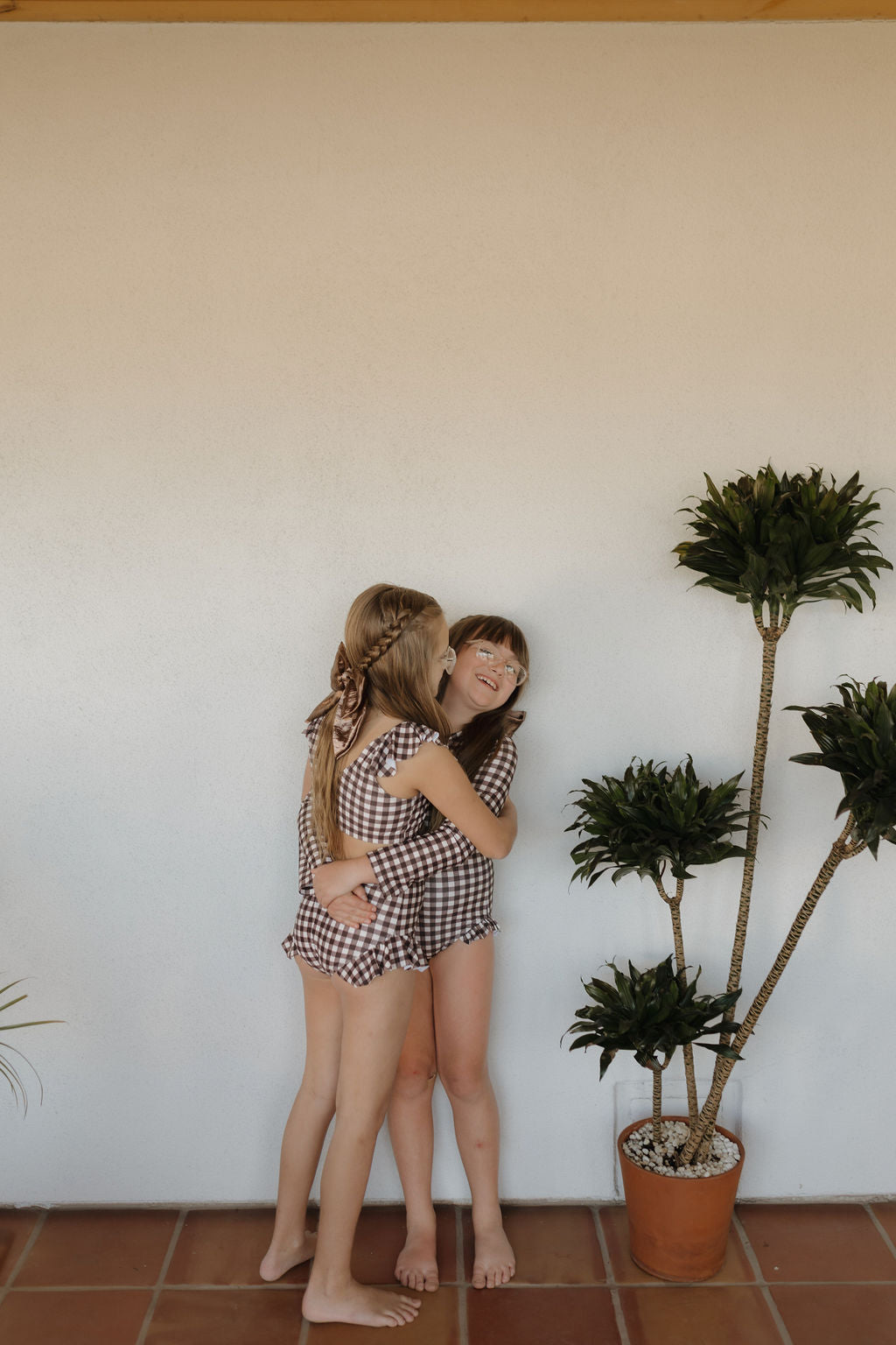 Girls Two Piece Swimsuit | Chocolate Gingham