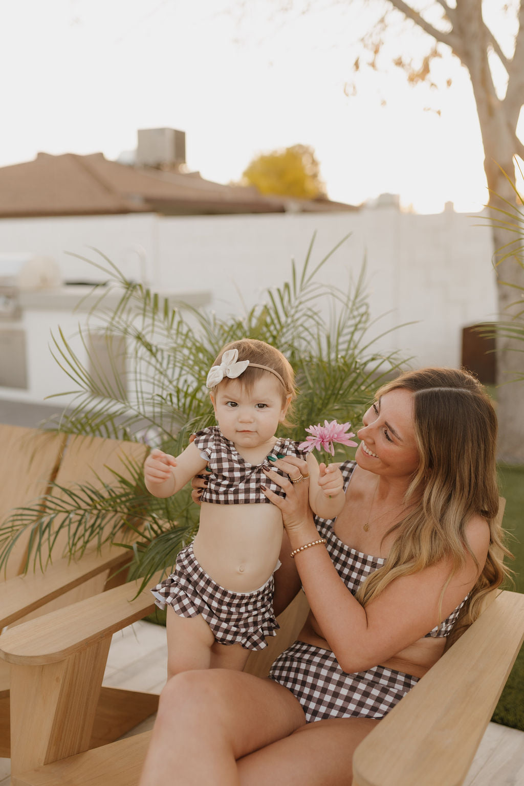 Girls Two Piece Swimsuit | Chocolate Gingham