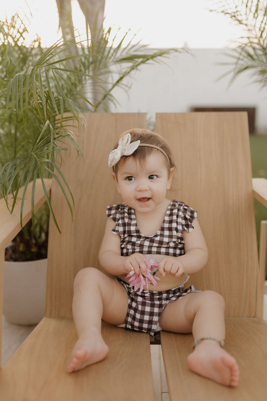 Girls Two Piece Swimsuit | Chocolate Gingham