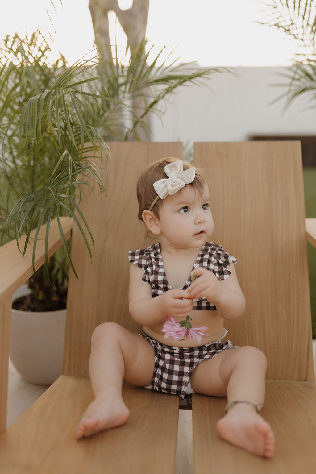 Girls Two Piece Swimsuit | Chocolate Gingham