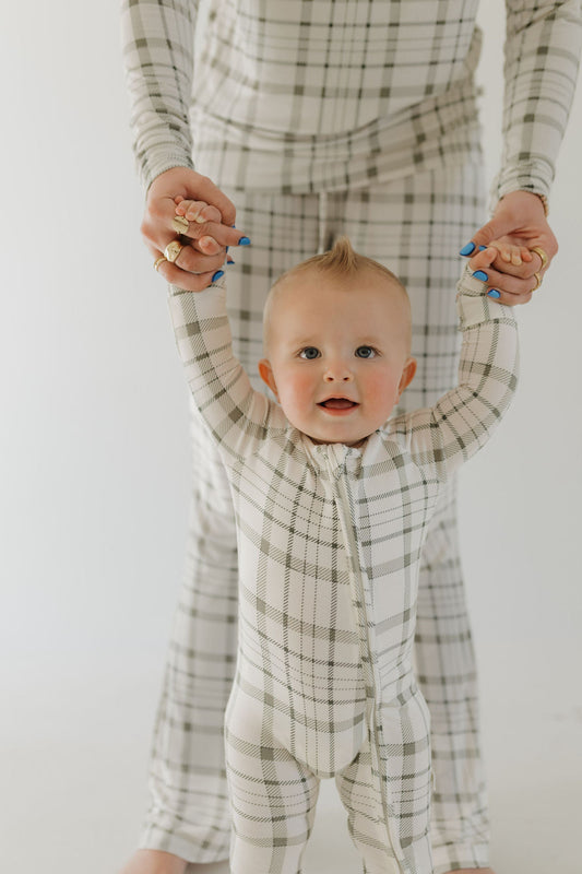 Bamboo Zip Pajamas Zipper Romper | Picnic Plaid