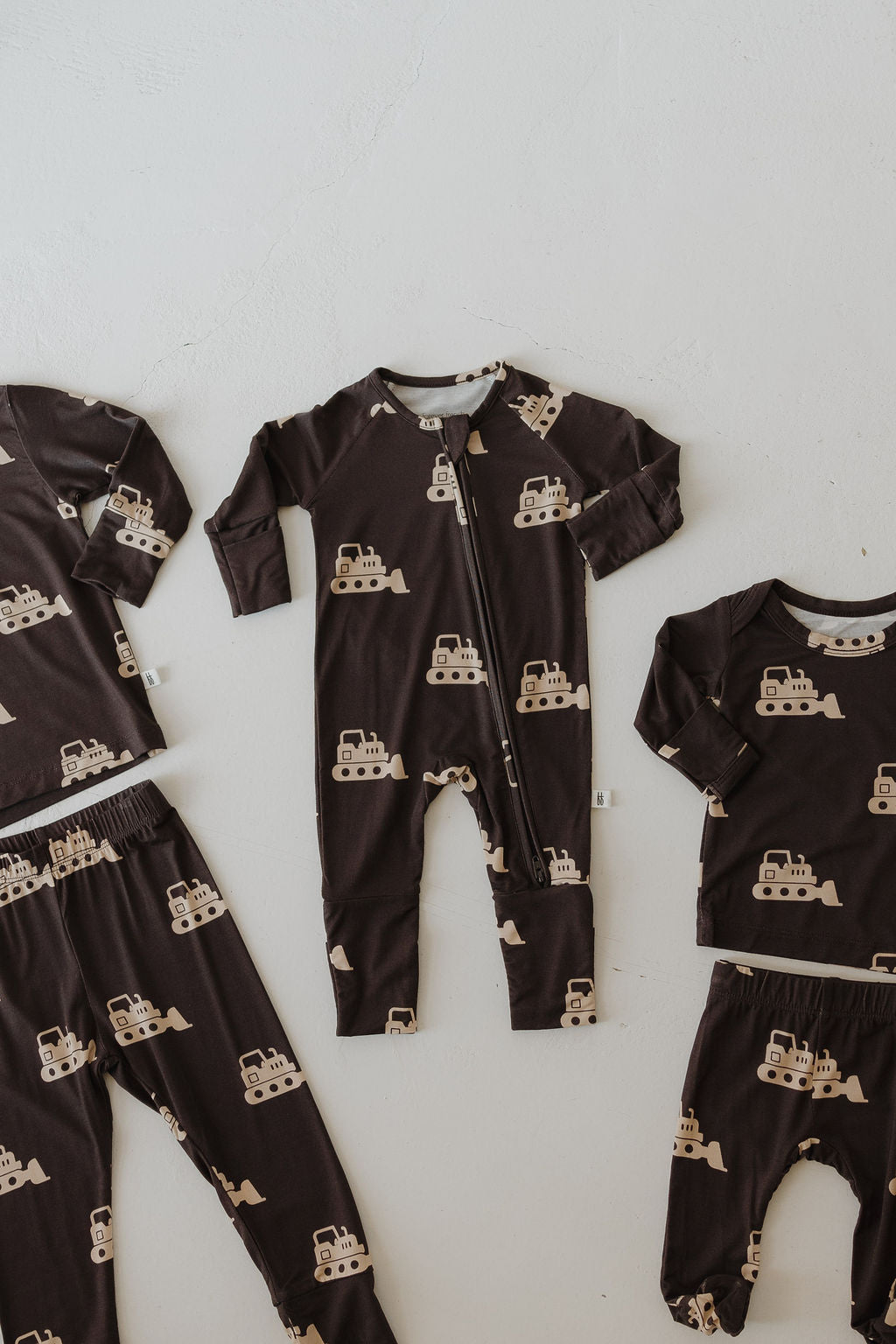 Bamboo Zip Pajamas Zipper Romper | Bulldozer