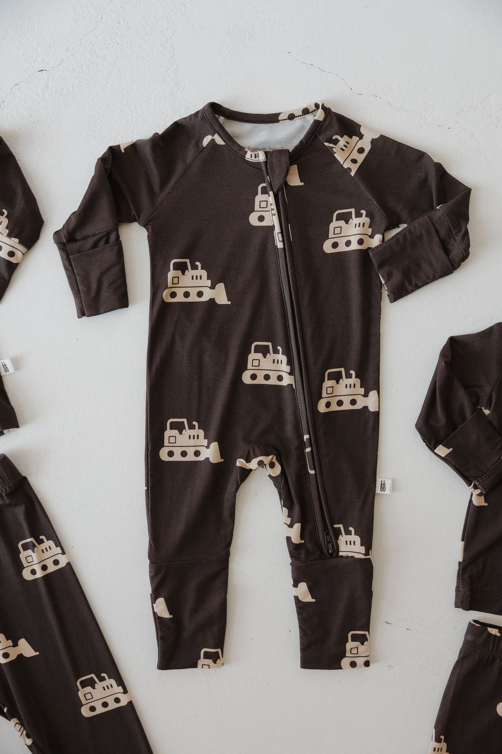 Bamboo Zip Pajamas Zipper Romper | Bulldozer