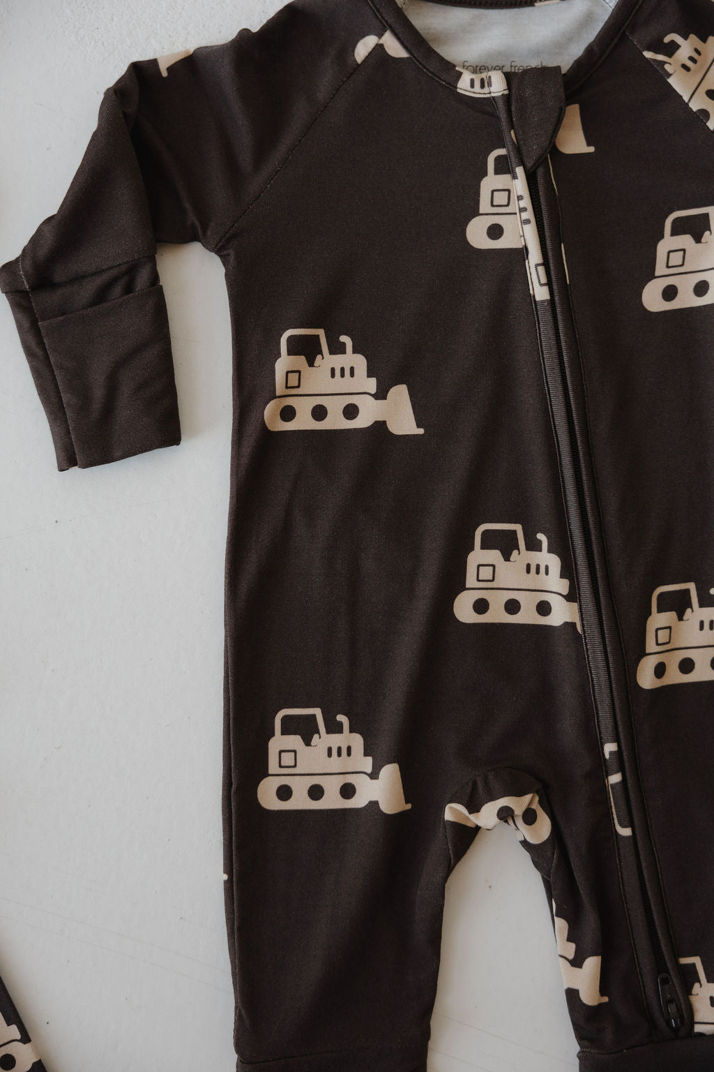 Bamboo Zip Pajamas Zipper Romper | Bulldozer