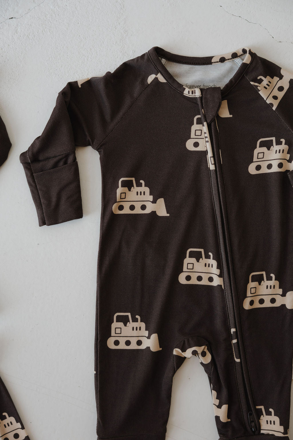 Bamboo Zip Pajamas Zipper Romper | Bulldozer
