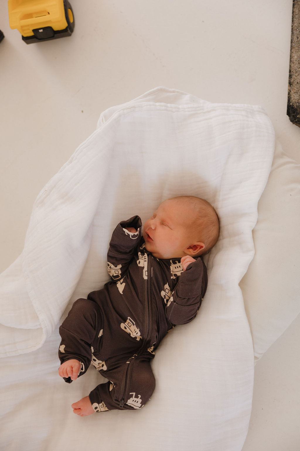 Bamboo Zip Pajamas Zipper Romper | Bulldozer
