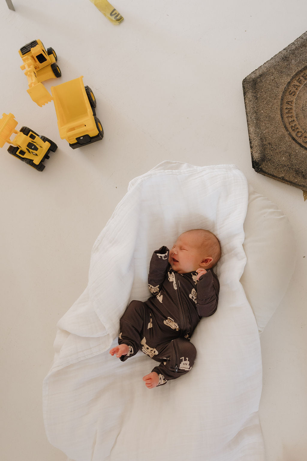 Bamboo Zip Pajamas Zipper Romper | Bulldozer