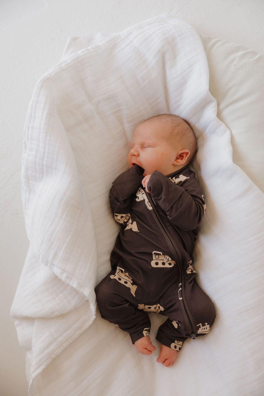 Bamboo Zip Pajamas Zipper Romper | Bulldozer