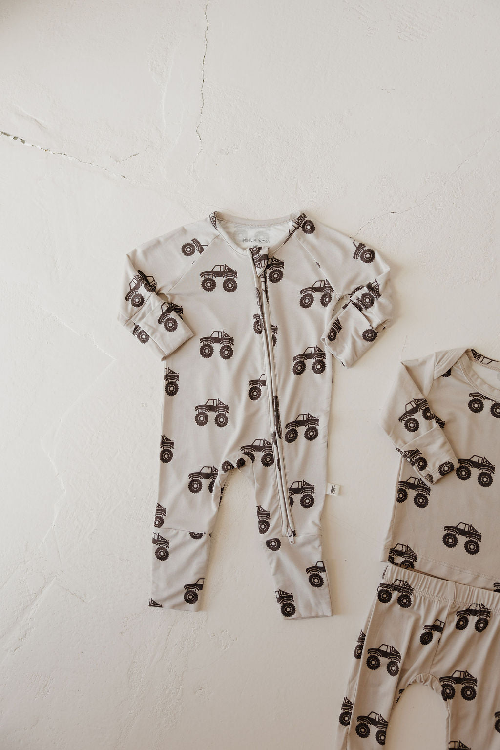 Bamboo Zip Pajamas Zipper Romper | Monster Truck