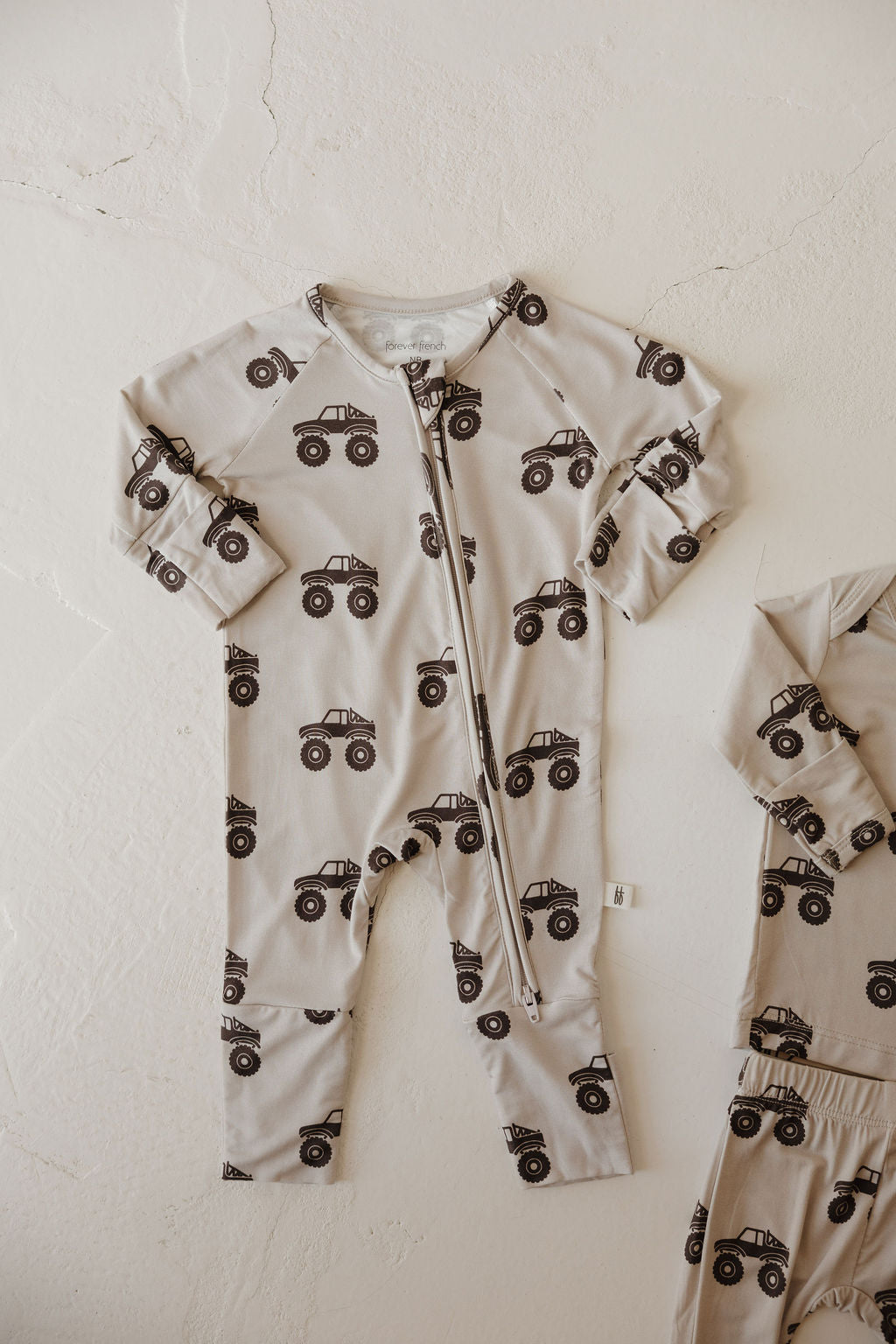 Bamboo Zip Pajamas Zipper Romper | Monster Truck