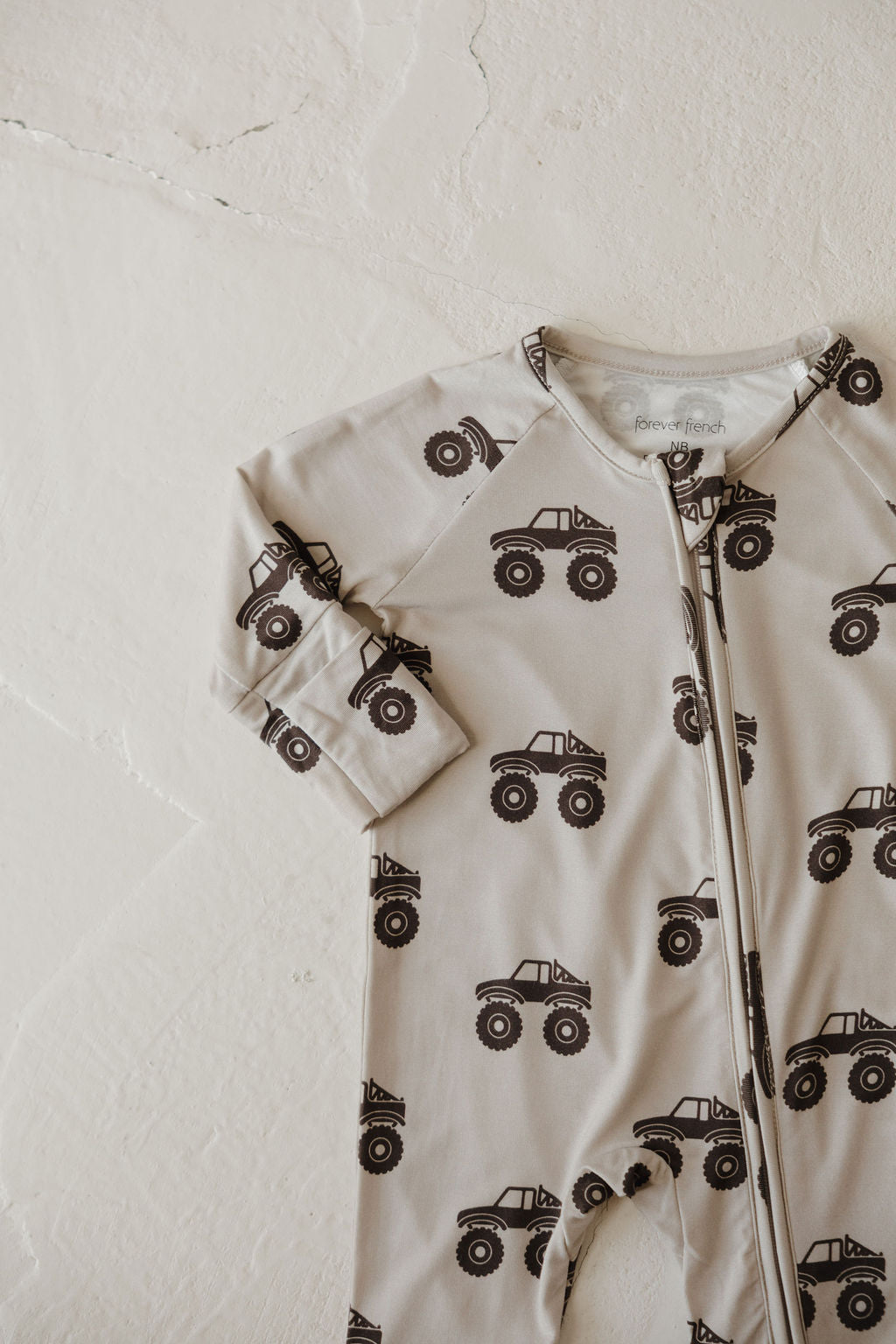 Bamboo Zip Pajamas Zipper Romper | Monster Truck
