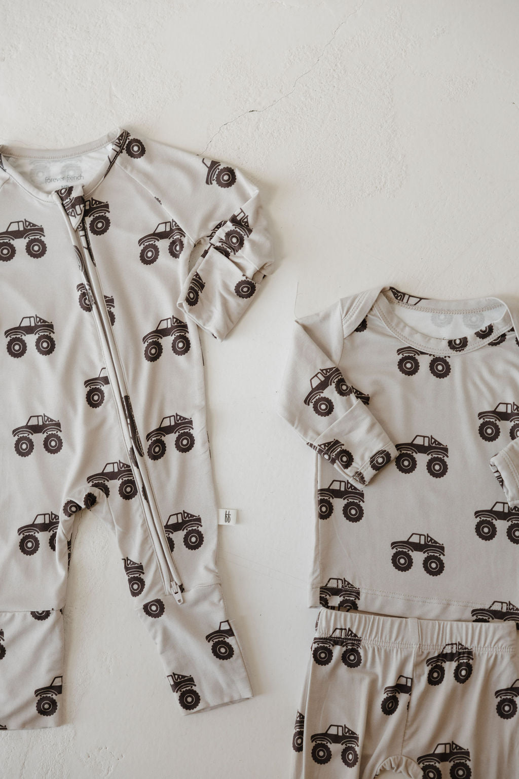 Bamboo Zip Pajamas Zipper Romper | Monster Truck