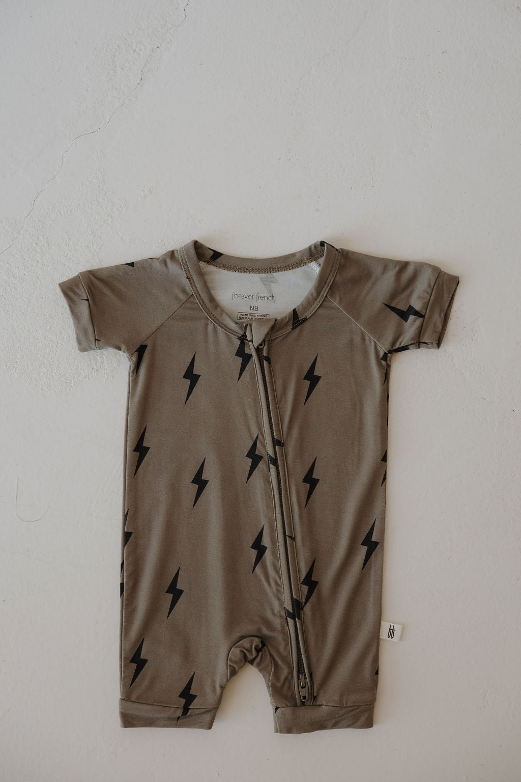 Shortie Bamboo Zip Zipper Romper | Brown & Black Lightning Bolt