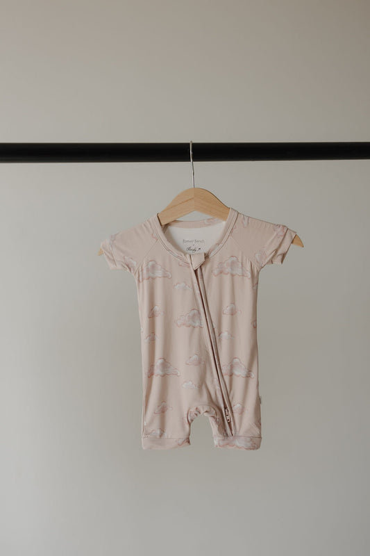 Bamboo Zip Shortie Zipper Romper | Ruby