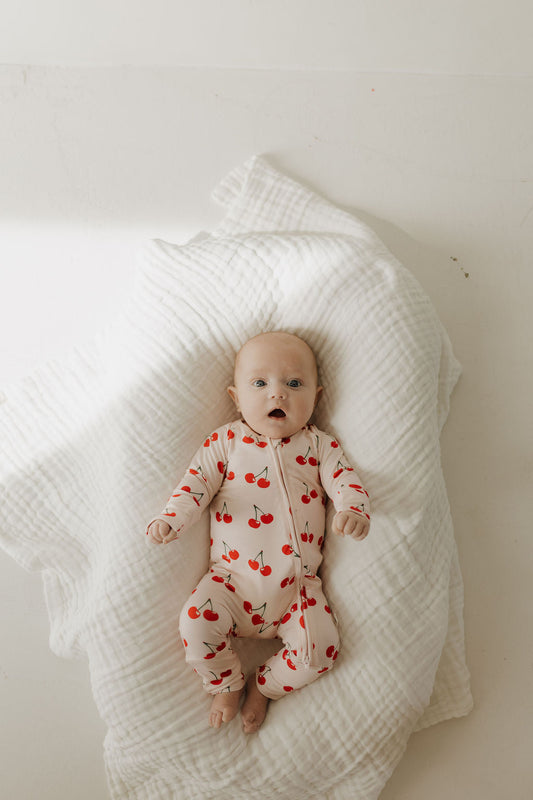 Bamboo Zip Pajamas Zipper Romper | Cherry Orchard
