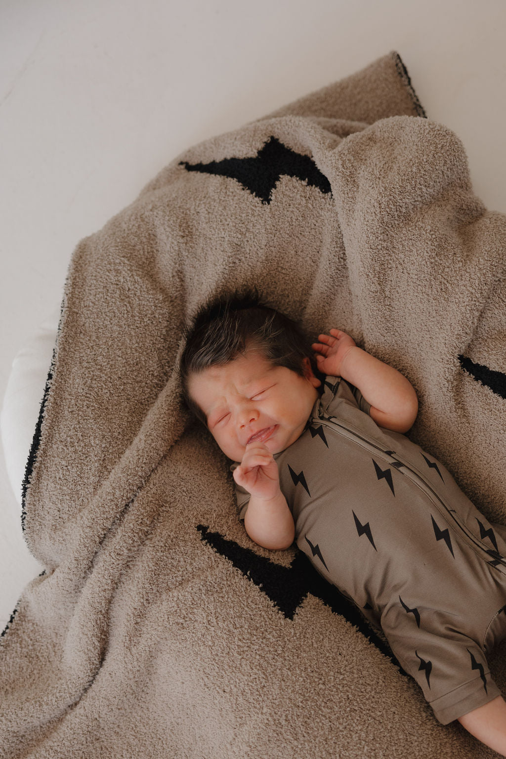 Shortie Bamboo Zip Zipper Romper | Brown & Black Lightning Bolt