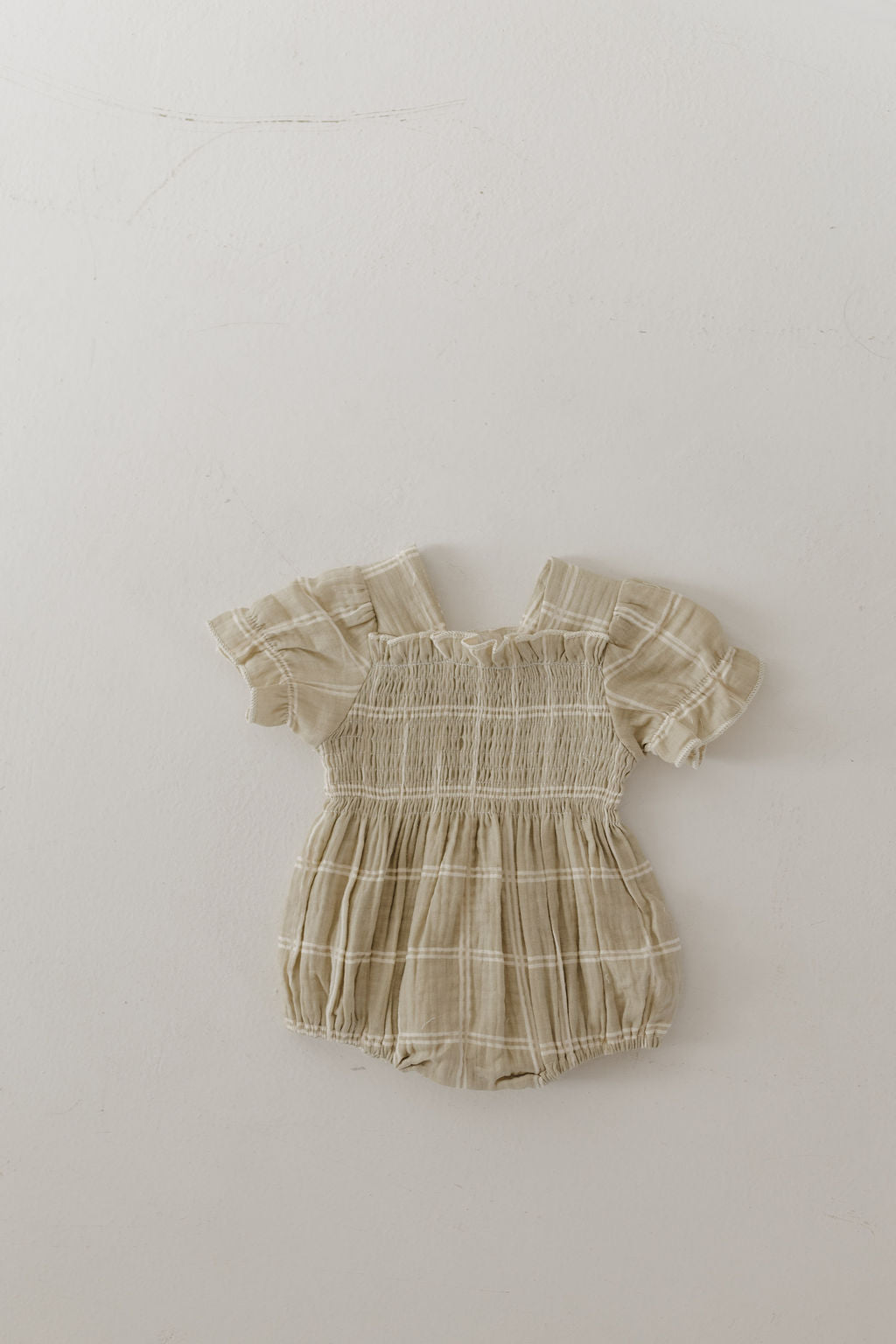 Ruffle Muslin Romper | Linen Grid
