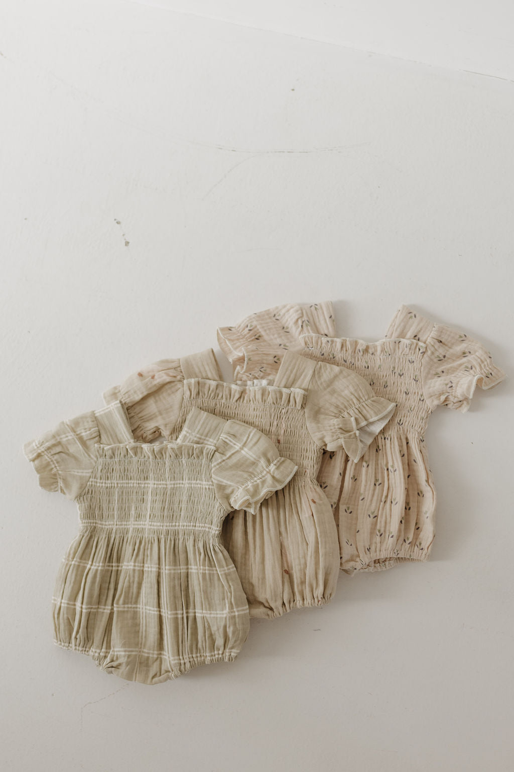 Ruffle Muslin Romper | Linen Grid