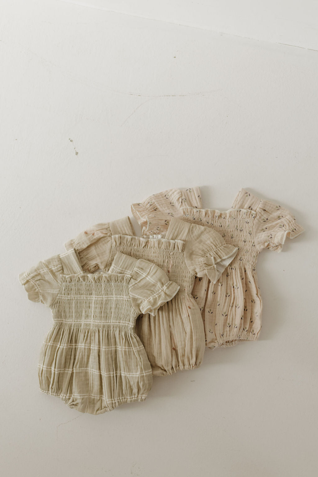 Ruffle Muslin Romper | Linen Grid