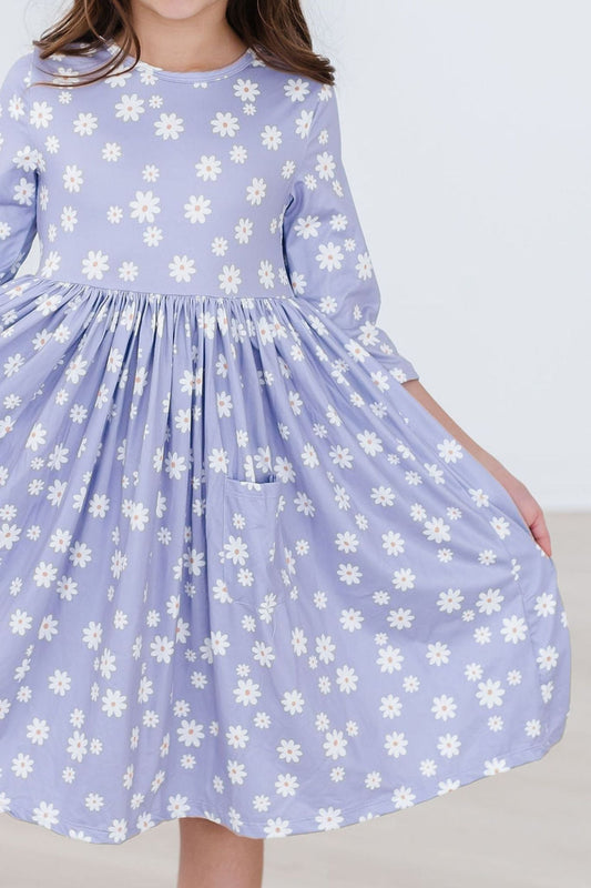 Dainty Daisies Floral 3/4 Sleeve Pocket Twirl Dress