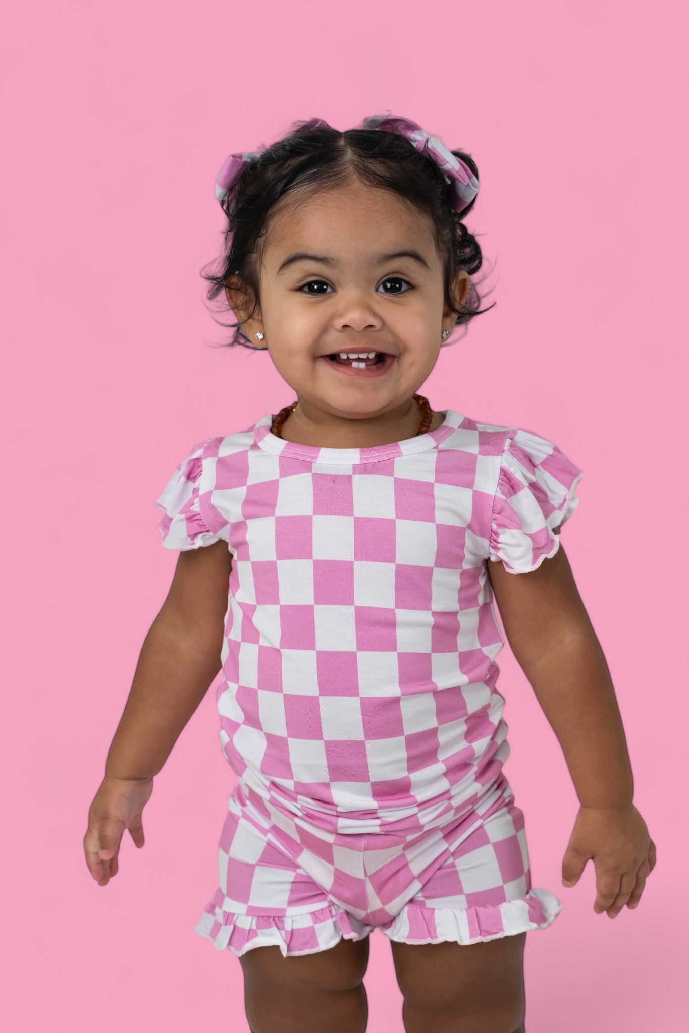 BUBBLEGUM CHECKERS DREAM RUFFLE SHORT SET