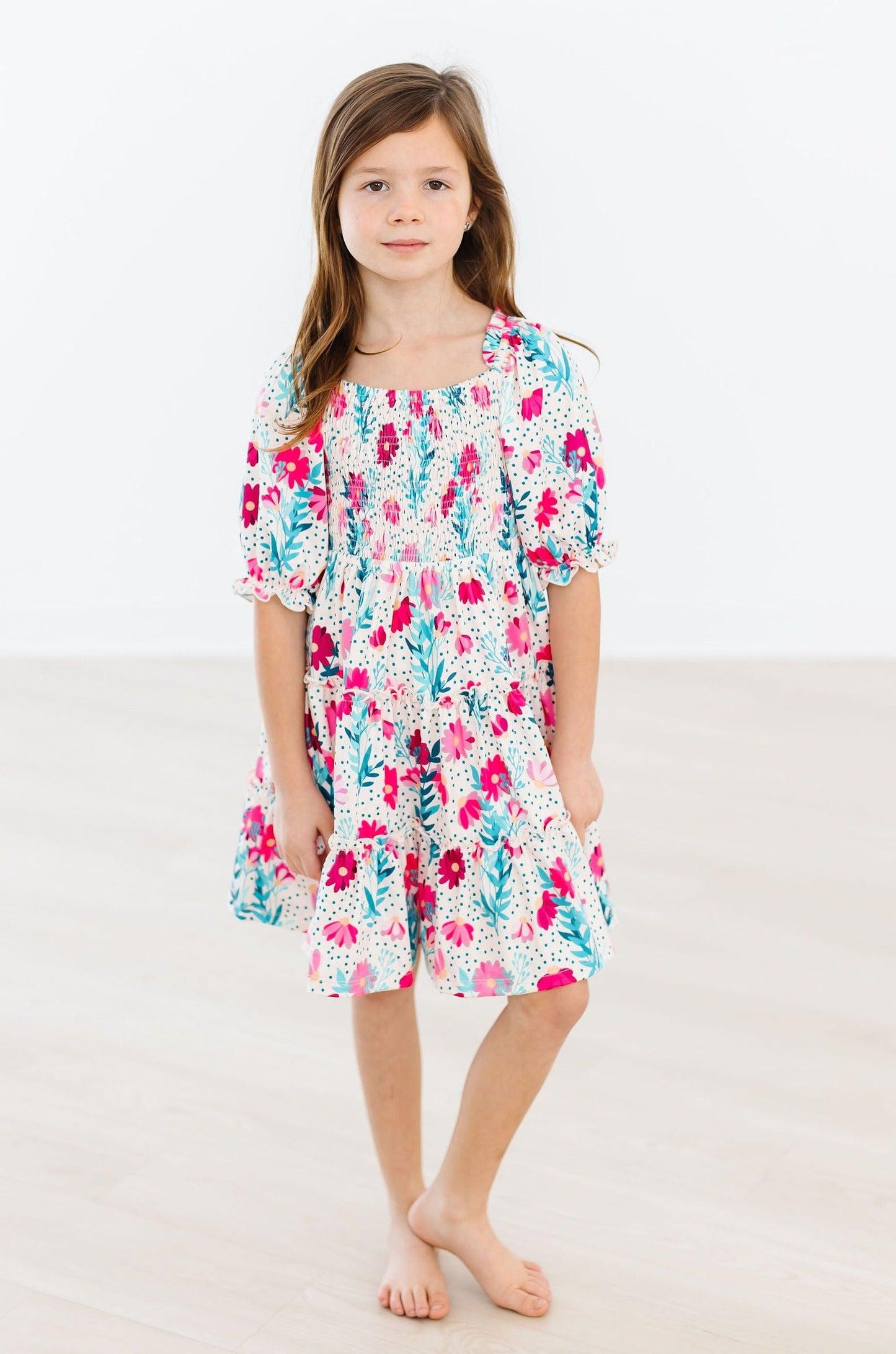 Dots & Daisies Smocked Floral Ruffle Dress
