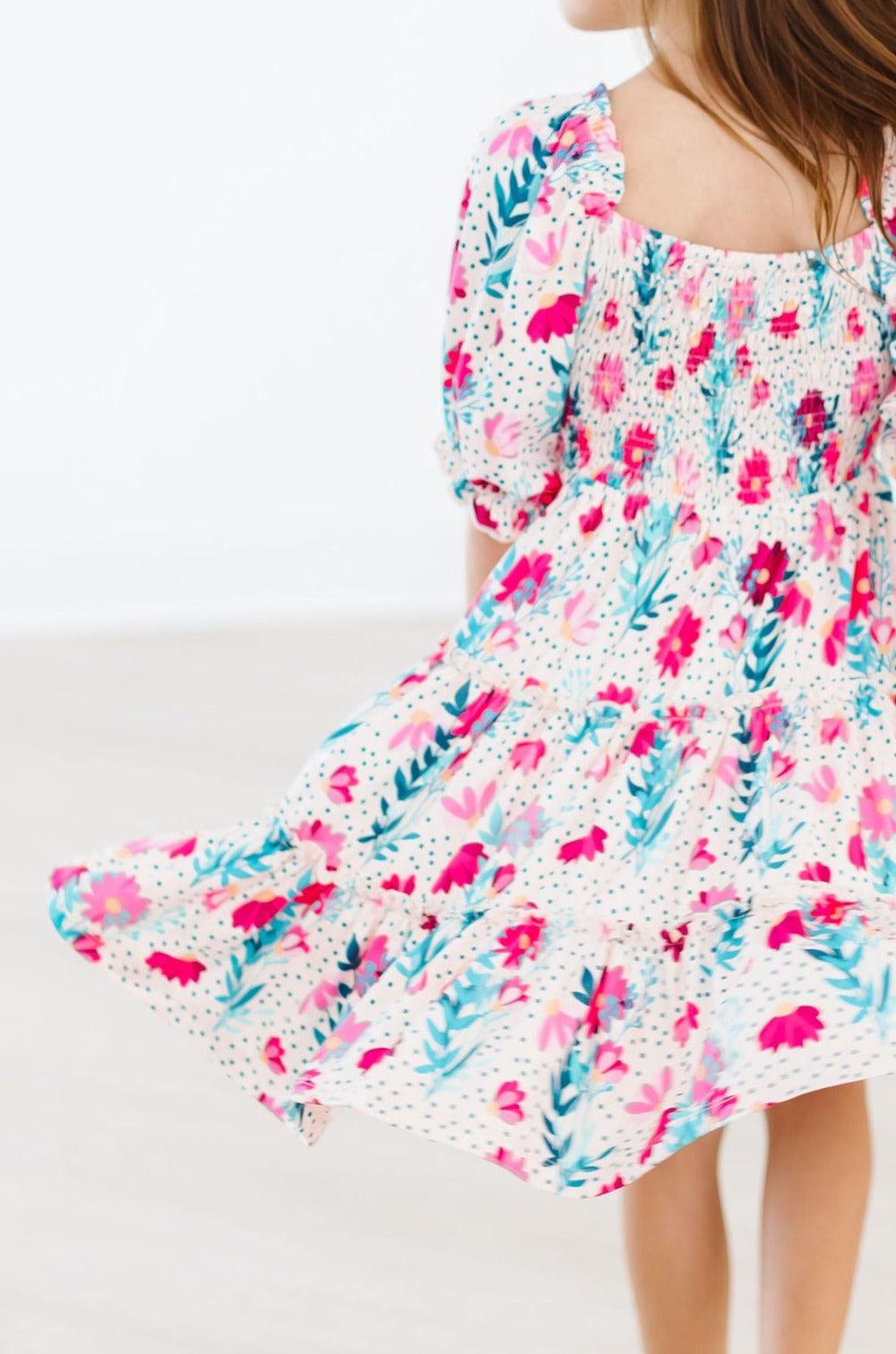 Dots & Daisies Smocked Floral Ruffle Dress