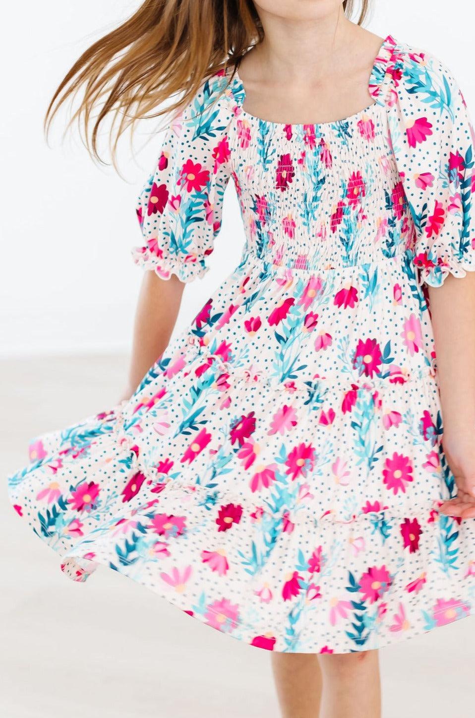Dots & Daisies Smocked Floral Ruffle Dress