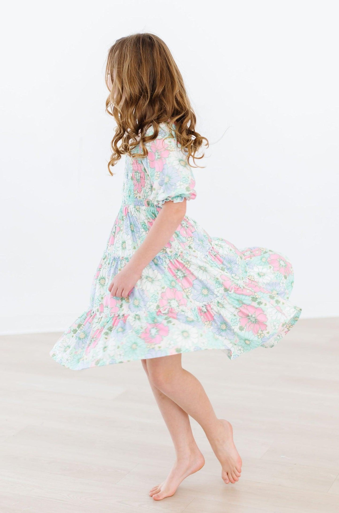 Minty Meadow Floral Smocked Ruffle Dress
