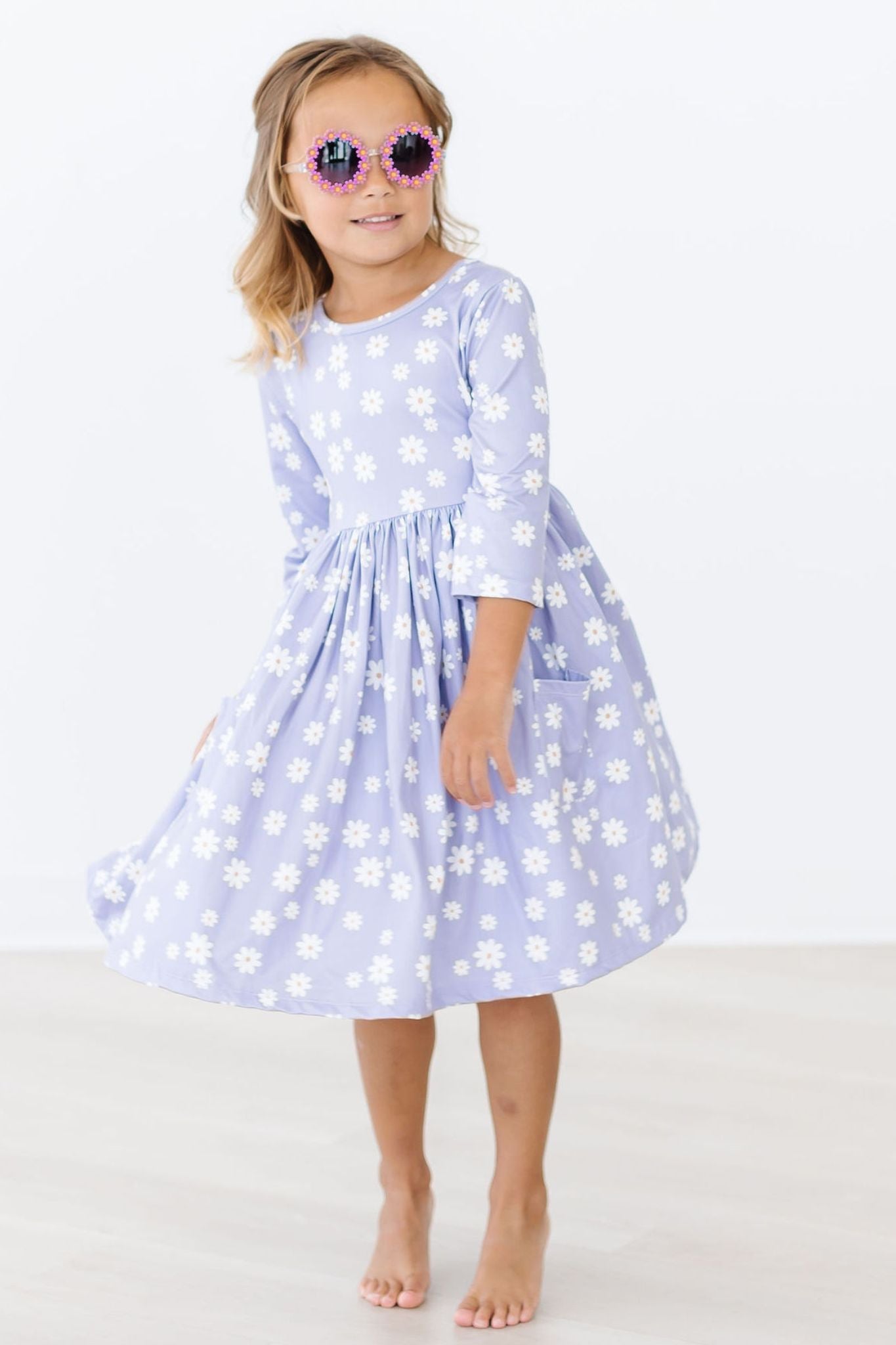 Dainty Daisies Floral 3/4 Sleeve Pocket Twirl Dress