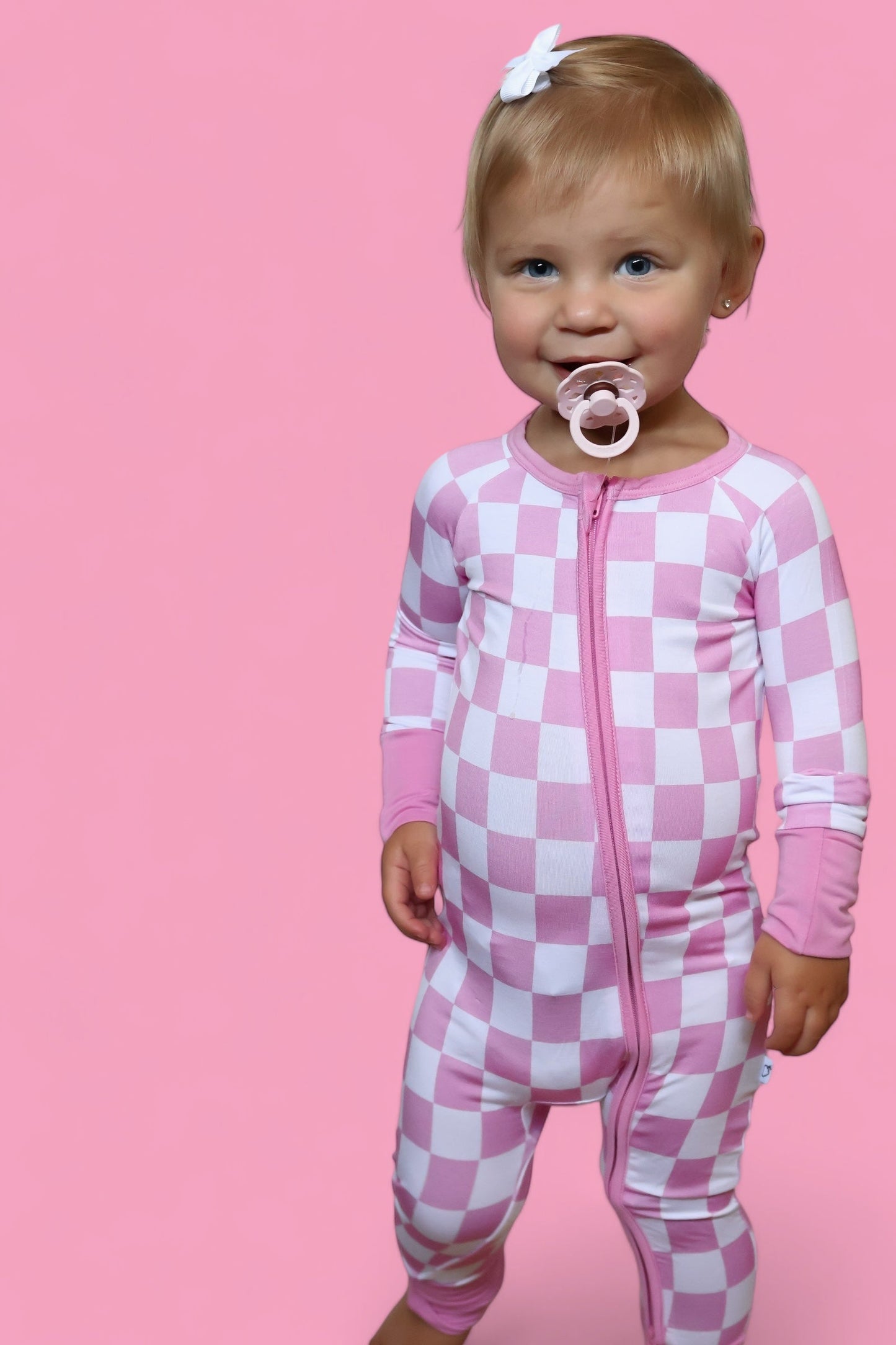 BUBBLEGUM CHECKERS DREAM ZIPPER ROMPER